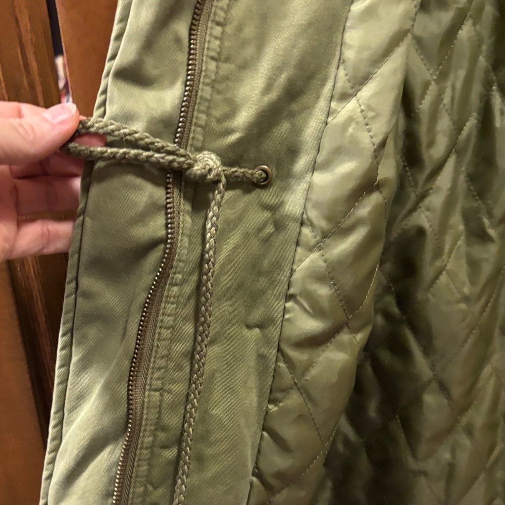 Zara Basic Olive Green Coat With Back Graphic Det… - image 7